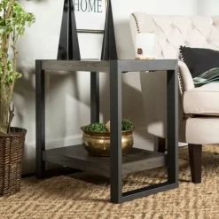 Accent & End Tables-Kirkland's Home Charcoal Industrial Metal And Wood Accent Table Gray