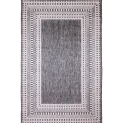 Outdoor Rugs-Kirkland's Home Charcoal Linear Macy Indoor/Outdoor Area Rug, 7X9 Black