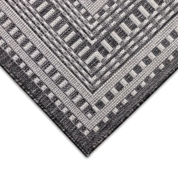 Outdoor Rugs-Kirkland's Home Charcoal Linear Macy Indoor/Outdoor Area Rug, 7X9 Black