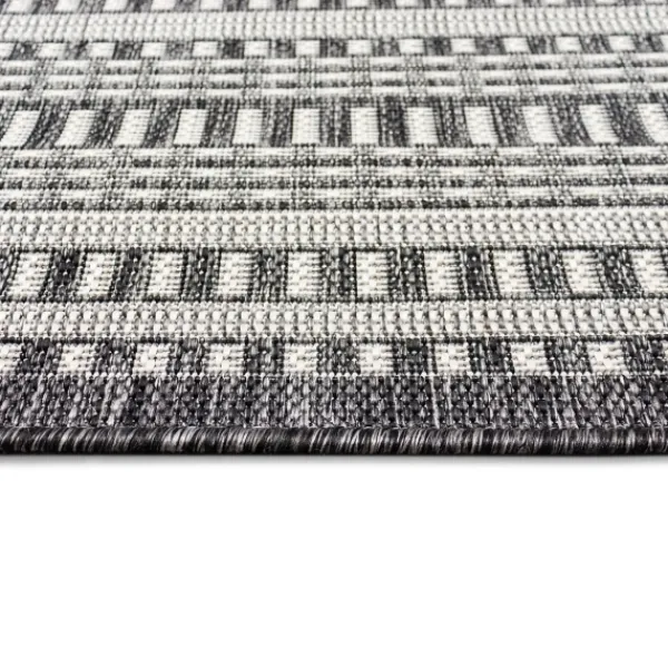 Outdoor Rugs-Kirkland's Home Charcoal Linear Macy Indoor/Outdoor Area Rug, 7X9 Black