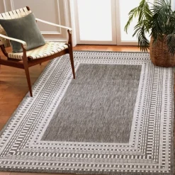 Outdoor Rugs-Kirkland's Home Charcoal Linear Macy Indoor/Outdoor Area Rug, 4X7 Black