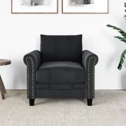Accent Chairs-Kirkland's Home Charcoal Rolled Arms Upholstered Accent Chair Black