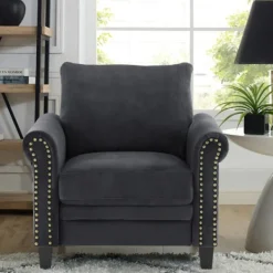 Accent Chairs-Kirkland's Home Charcoal Rolled Arms Upholstered Accent Chair Black
