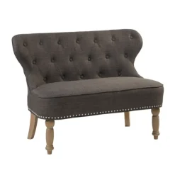 Sofas & Loveseats-Kirkland's Home Charcoal Tufted Upholstered Settee Gray
