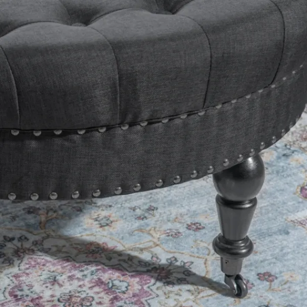 Benches & Ottomans-Kirkland's Home Charlotte Tufted Round Charcoal Ottoman Gray