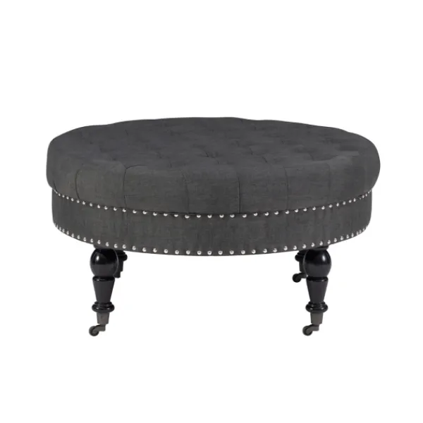 Benches & Ottomans-Kirkland's Home Charlotte Tufted Round Charcoal Ottoman Gray