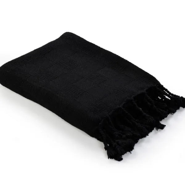 Blankets & Throws-Kirkland's Home Checkered Weave Fringe Throw Black
