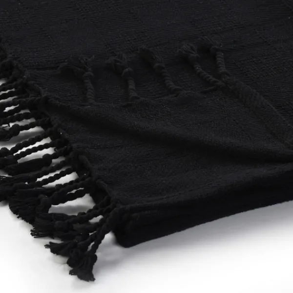 Blankets & Throws-Kirkland's Home Checkered Weave Fringe Throw Black