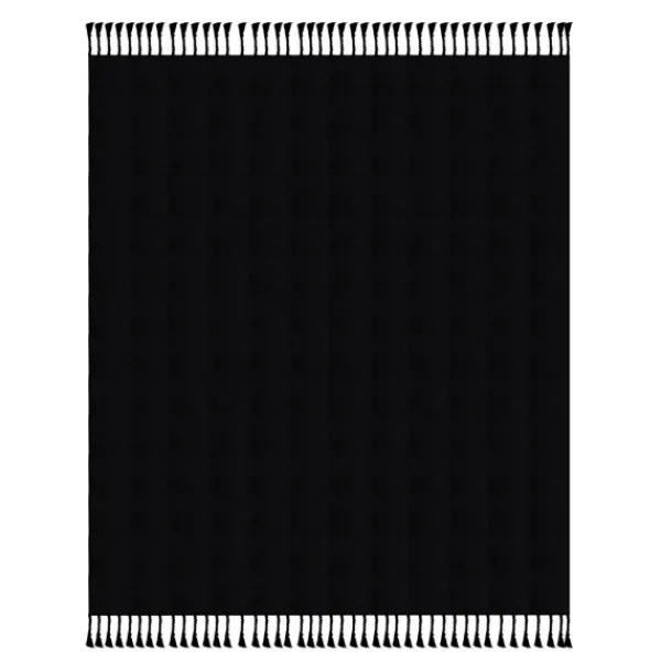 Blankets & Throws-Kirkland's Home Checkered Weave Fringe Throw Black
