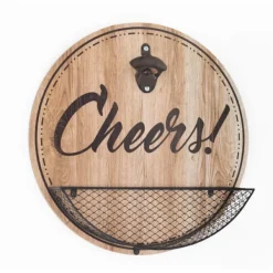 Wall Quotes & Signs-Kirkland's Home Cheers Bottle Opener Cap Catcher Wall Decoration Brown/Black/Tan