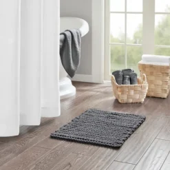 Bathroom Rugs-Kirkland's Home Chenille Chain Stitched Bath Mat, 30 In. Black
