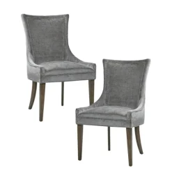 Dining Chairs-Kirkland's Home Chenille Curved Back Dining Chairs, Set Of 2 Gray