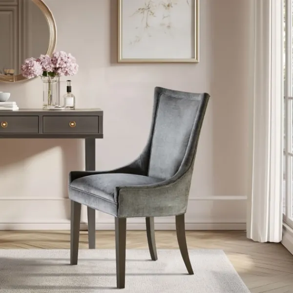 Dining Chairs-Kirkland's Home Chenille Curved Back Dining Chairs, Set Of 2 Gray