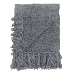 Blankets & Throws-Kirkland's Home Chenille Throw With Fringe Gray
