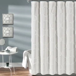 Shower Curtains-Kirkland's Home Chenille Trellis Shower Curtain White