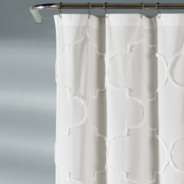 Shower Curtains-Kirkland's Home Chenille Trellis Shower Curtain White