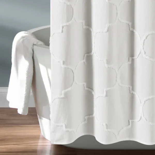 Shower Curtains-Kirkland's Home Chenille Trellis Shower Curtain White