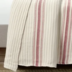 Quilts-Kirkland's Home Cherry Red Pick Stitch Stripe Queen Quilt Red/White