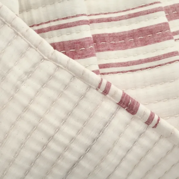 Quilts-Kirkland's Home Cherry Red Pick Stitch Stripe Queen Quilt Red/White