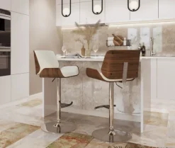 Bar Stools & Counter Height Stools-Kirkland's Home Cherry Wood And Cream Leather Vintage Barstool White