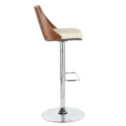 Bar Stools & Counter Height Stools-Kirkland's Home Cherry Wood And Leather Swivel Bar Stool Ivory