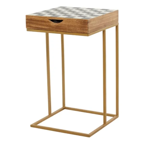 Accent & End Tables-Kirkland's Home Chess Top Wood C-Frame Accent Table Brown