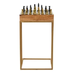 Accent & End Tables-Kirkland's Home Chess Top Wood C-Frame Accent Table Brown