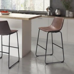 Bar Stools & Counter Height Stools-Kirkland's Home Chestnut Faux Leather Sloped Bar Stools, Set Of 2 Brown