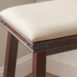 Bar Stools & Counter Height Stools-Kirkland's Home Chestnut Wood Upholstered Leather Bar Stool Tan