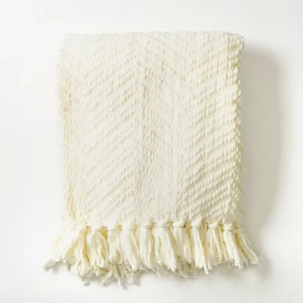 Blankets & Throws-Kirkland's Home Chevron Chenille Knit Throw Ivory
