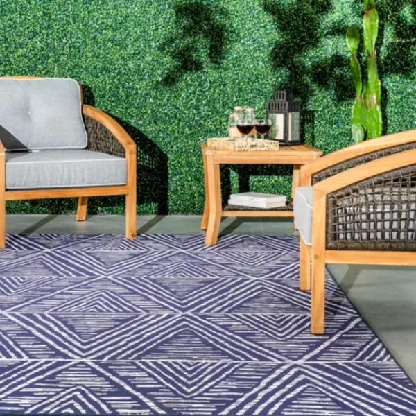 Outdoor Rugs-Kirkland's Home Chevron Indoor/Outdoor Area Rug, 6X9 Blue