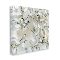 Canvas Art-Kirkland's Home Chickadee Birds On Branch Canvas Art Print, 24X24 Tan/White/Gray