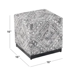 Benches & Ottomans-Kirkland's Home Chinle Velvet Cube Ottoman Black/White