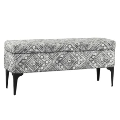 Benches & Ottomans-Kirkland's Home Chinle Velvet Storage Bench Black/White