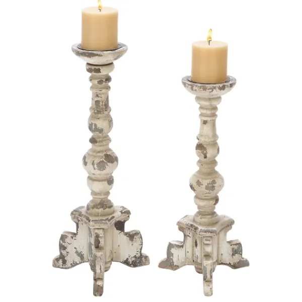 Candle Holders-Kirkland's Home Chipped Wood Pillar Candle Holders, Set Of 2 White