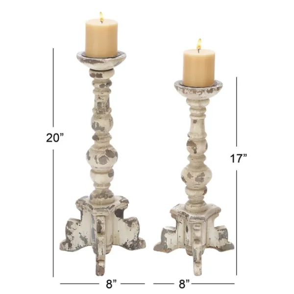 Candle Holders-Kirkland's Home Chipped Wood Pillar Candle Holders, Set Of 2 White