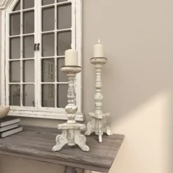 Candle Holders-Kirkland's Home Chipped Wood Pillar Candle Holders, Set Of 2 White