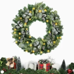Wreaths-Kirkland's Home Christmas Eucalyptus Pine Mix Pre-Lit Wreath Green