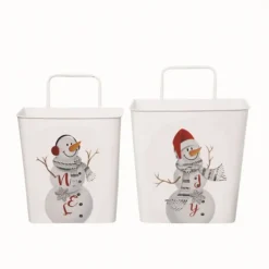 Baskets & Boxes-Kirkland's Home Christmas Snowman 2-Pc. Hanging Basket Set White/Red
