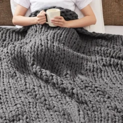 Blankets & Throws-Kirkland's Home Chunky Double Knit Cozy Throw Gray