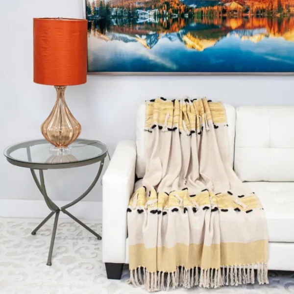 Blankets & Throws-Kirkland's Home Chunky Stitch Cotton Throw Yellow