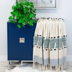 Blankets & Throws-Kirkland's Home Chunky Stitch Cotton Throw Blue