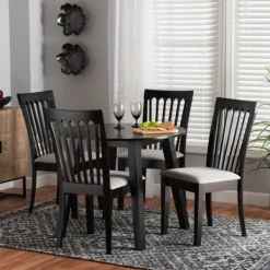 Dining Sets-Kirkland's Home Classic Black Round Wood 5-Pc. Dining Set Gray