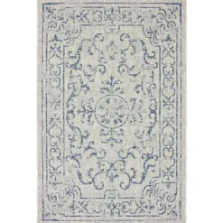 Outdoor Rugs-Kirkland's Home Classicism Sun Shower Outdoor Area Rug, 5X8 Blue/Ivory