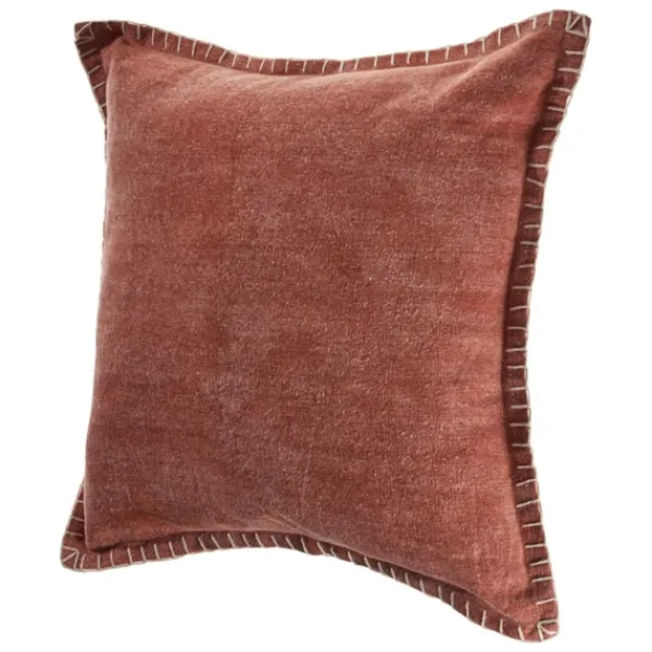 Pillows-Kirkland's Home Clay Stitched Flange Velvet Throw Pillow Red