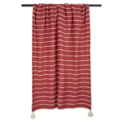 Blankets & Throws-Kirkland's Home Clayoff Slub Stripe Decorative Throw Red