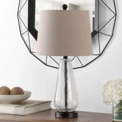 Table Lamps-Kirkland's Home Clear Crackle Glass Bronze Center Table Lamp Tan