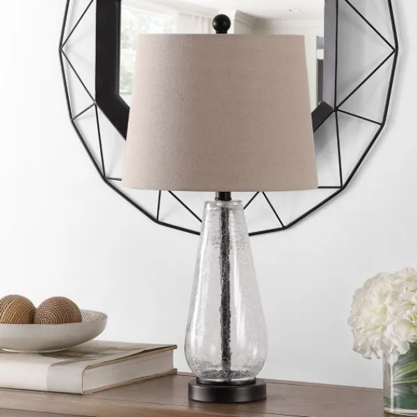 Table Lamps-Kirkland's Home Clear Crackle Glass Bronze Center Table Lamp Tan