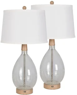 Table Lamps-Kirkland's Home Clear Crackled Glass Table Lamps, Set Of 2 White