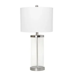 Table Lamps-Kirkland's Home Clear Glass And Nickel Cylindrical Table Lamp White